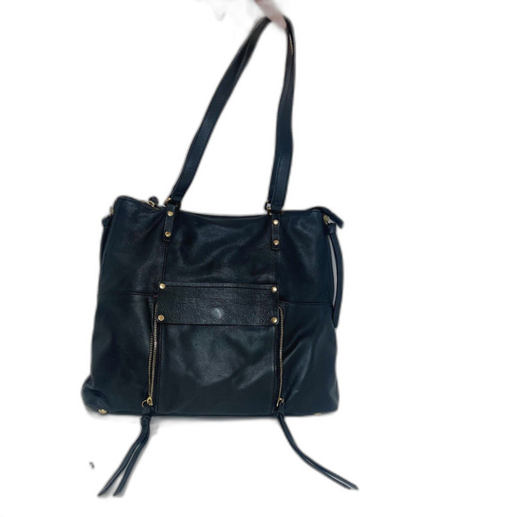 Kooba Everette Black Pebbled Leather Double Zipper Gold Handbag Shoulder Bag - Picture 2 of 11